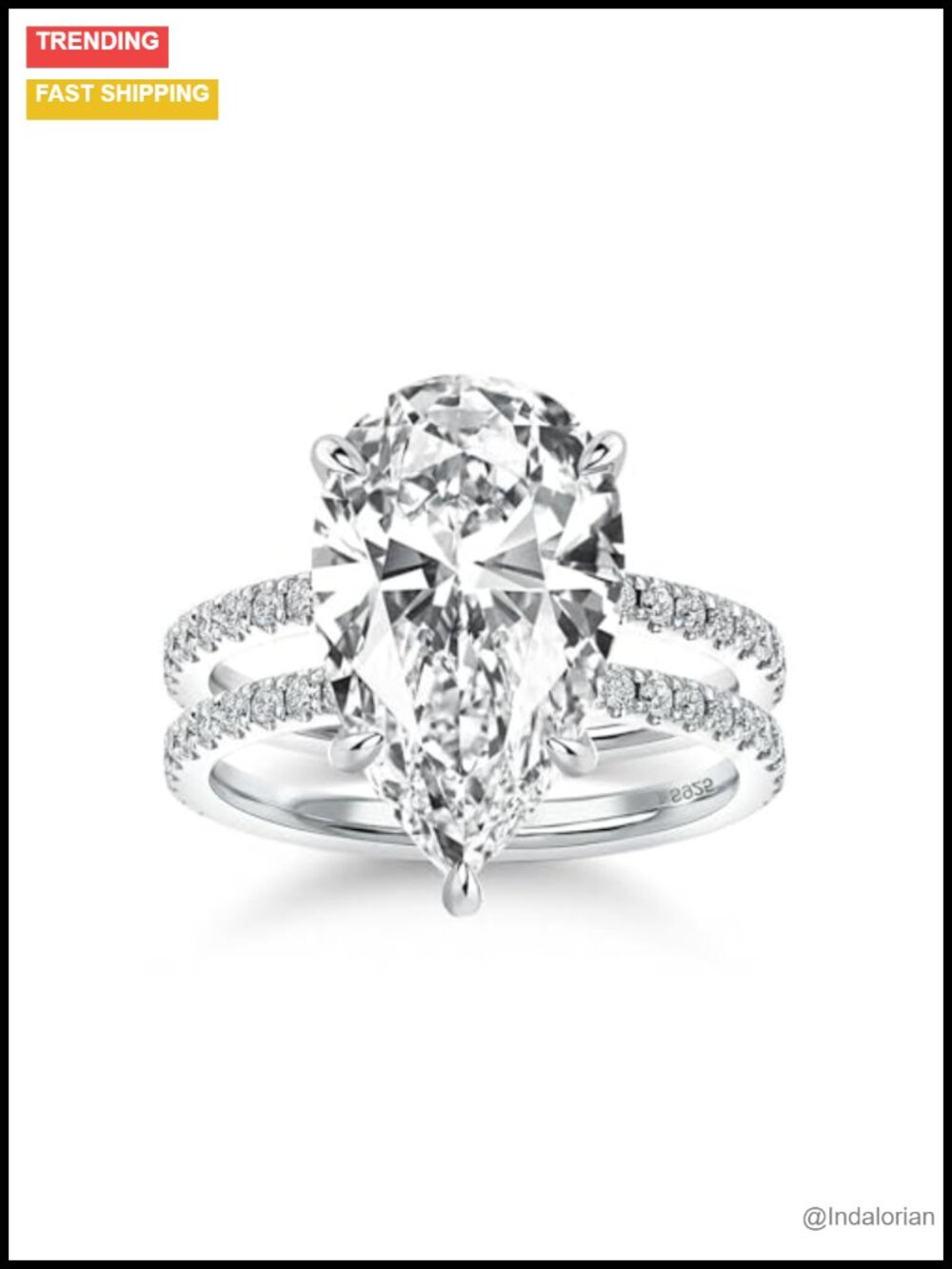 5CT Pear Shaped S925 Silver 18K White Gold Plated Wedding Ring Set